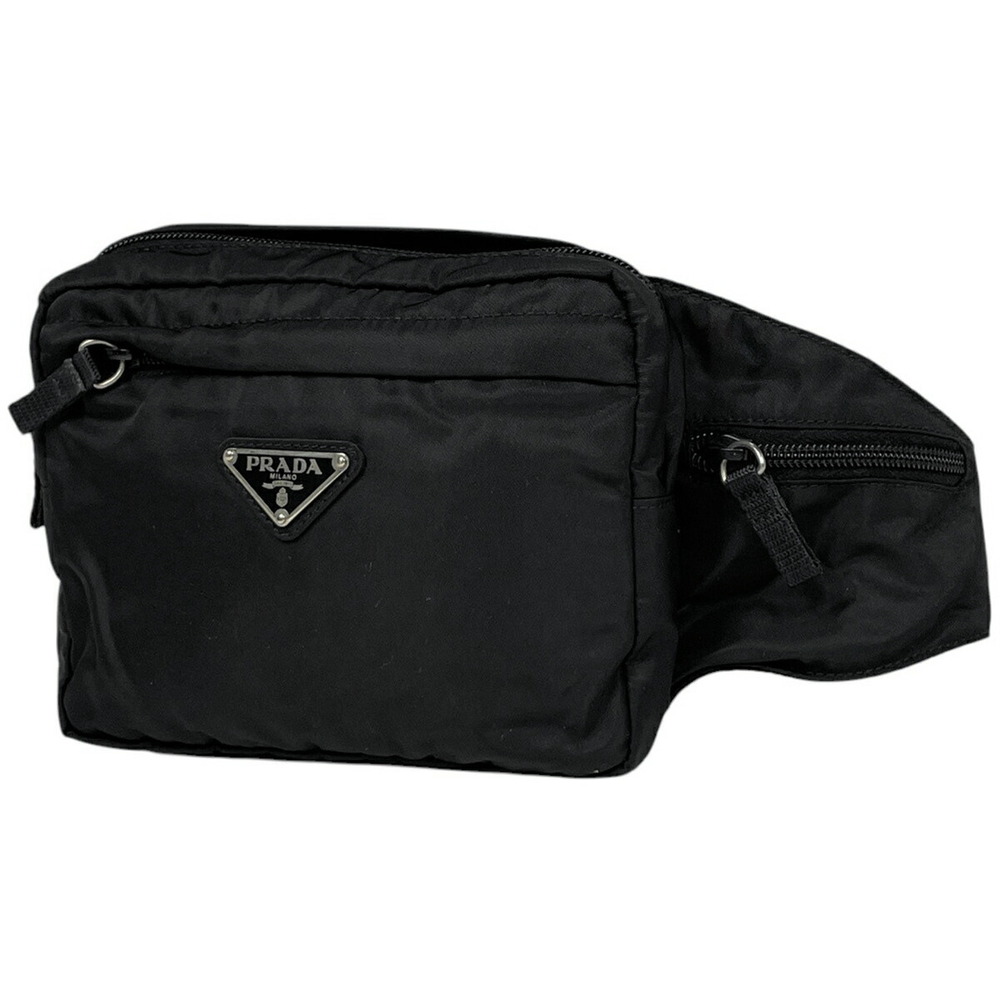 Prada Logo Plate Waist Bag Body Bum Crossbody Belt Nero Black